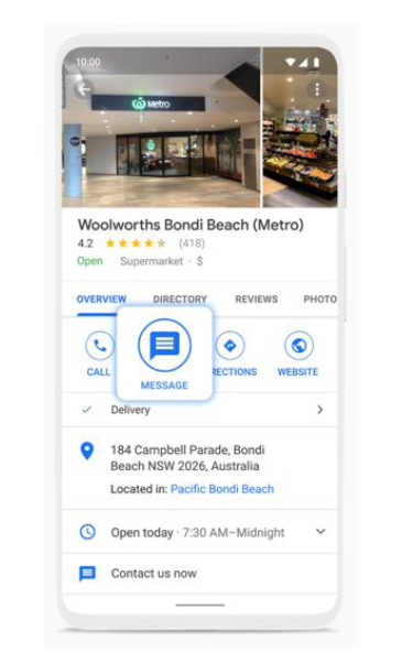 now sending business messages google-maps and search